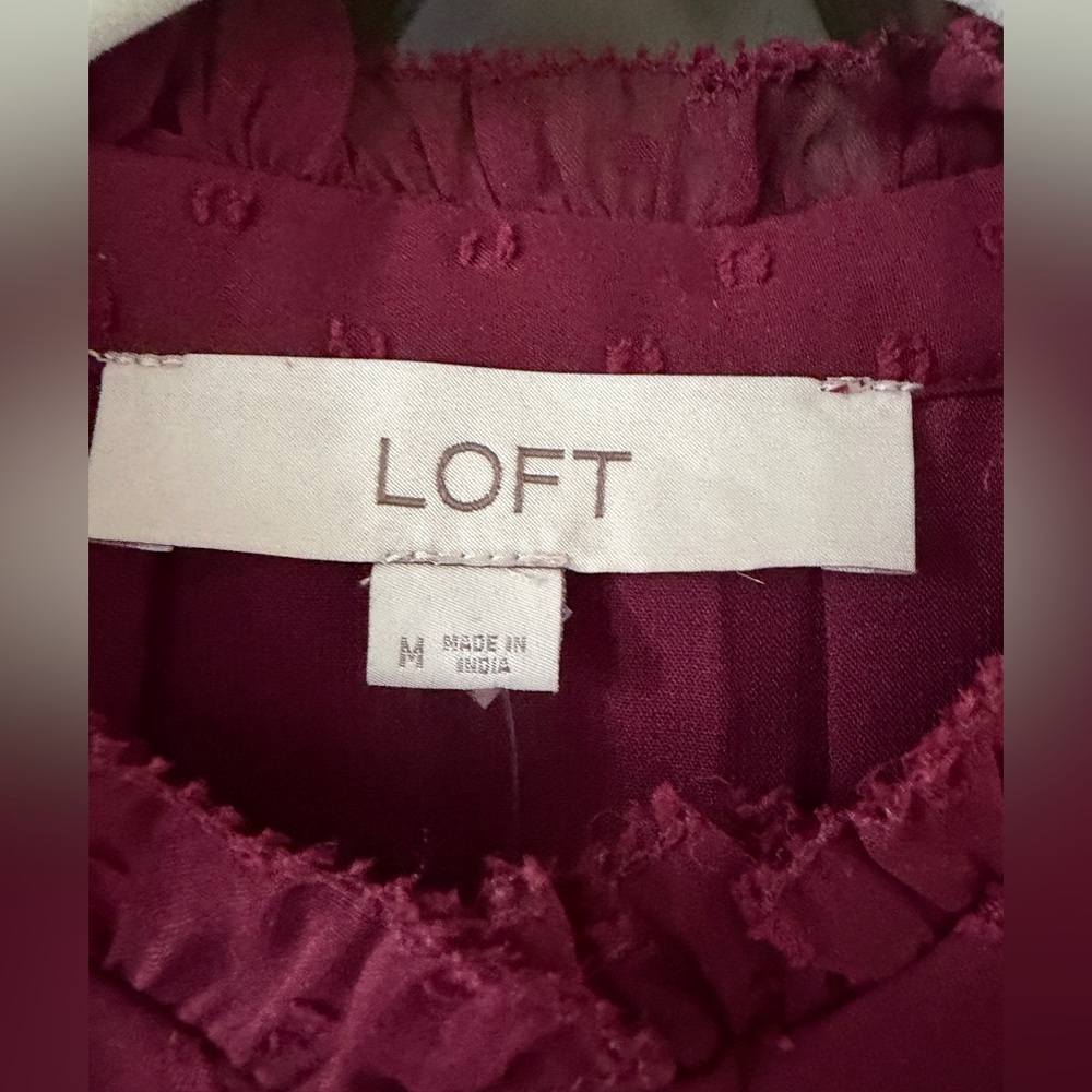 LOFT Women's Ruffled Sleeveless Blouse in Deep berry romantic ruffle. NWT medium - Picture 3 of 6